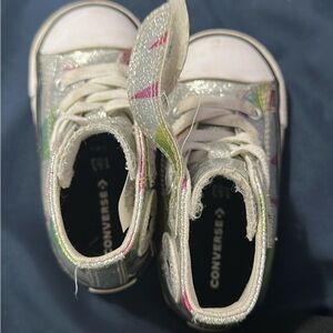 Converse Kids Silver and Pink Sneakers